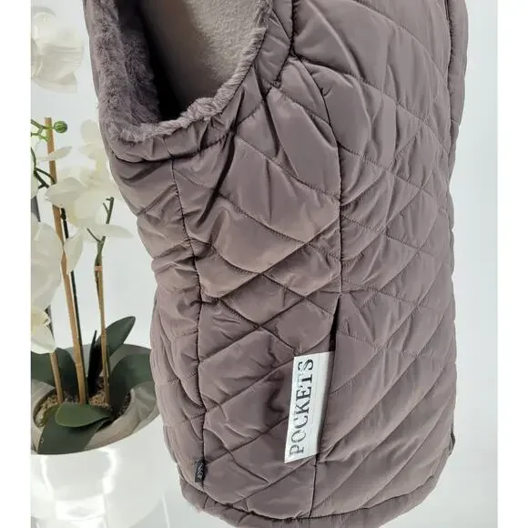 NWT Free Country Taupe Quilted Faux Fur Reversible Zip Puffer Vest Size L - Picture 4 of 13
